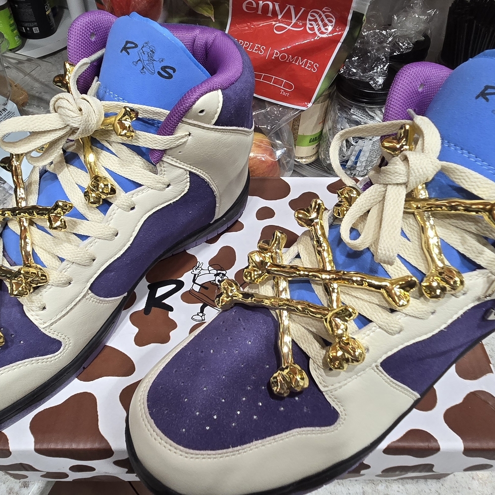 Rare Shoes NFT  Donk Custom High Top  Size 14 -- LPurple and Gold Men's Sneakers